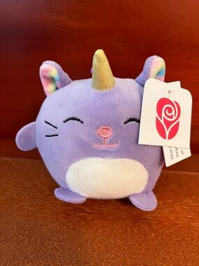 Purple Unicorn Cat Plush with Rainbow Horn Clip-on